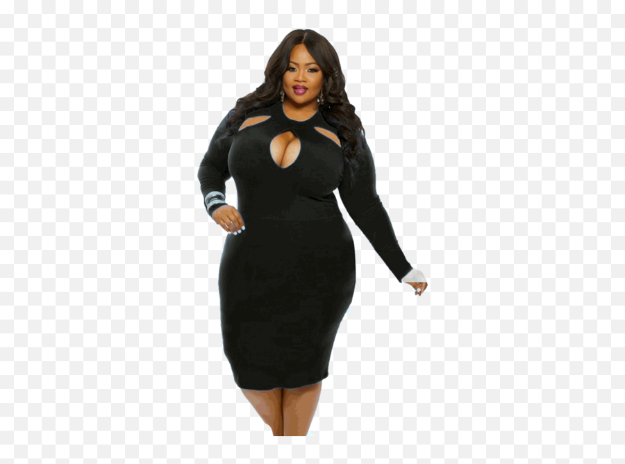 Woman In Black Dress - Plus Size Long Sleeve Bodycon Dress Png,Woman In Dress Png