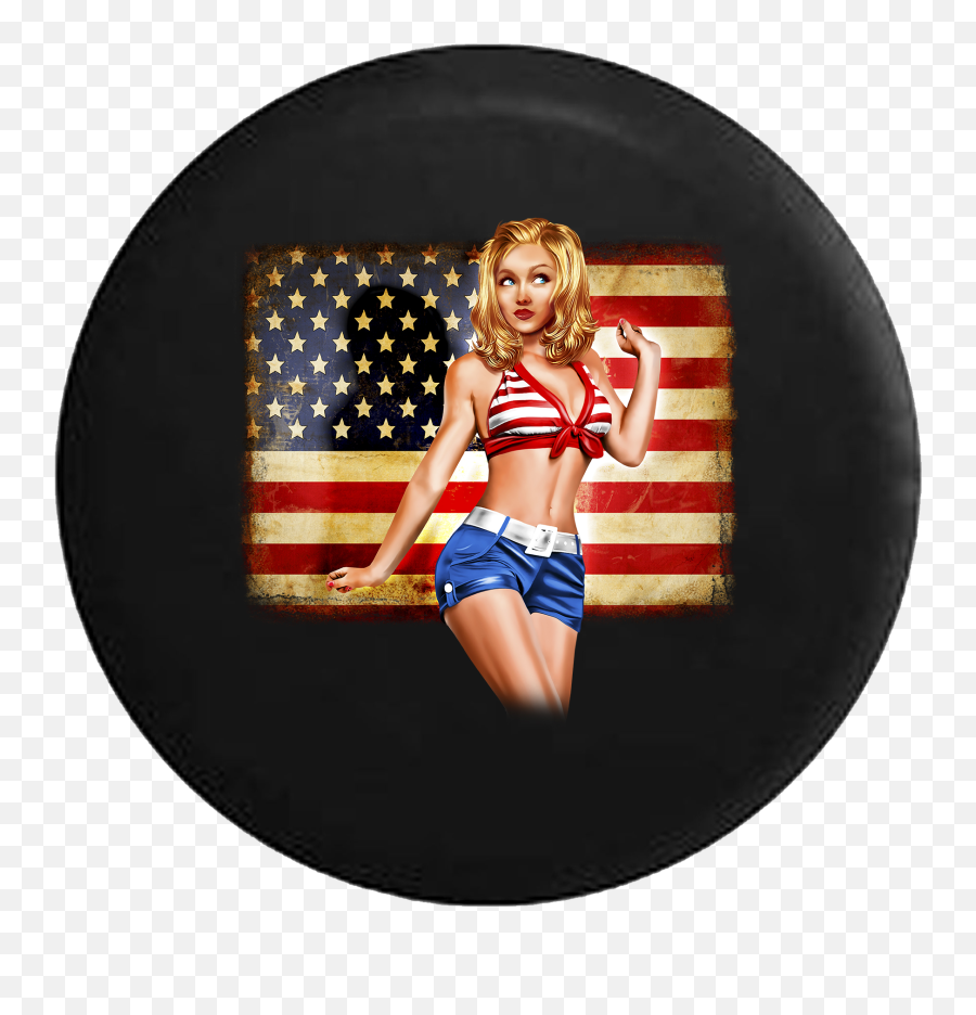 American Flag Pinup Girl Bikini Model Jeep Camper Spare Tire Cover Custom Size - V348 Chris Nilsen Pole Vault Png,Bikini Model Png