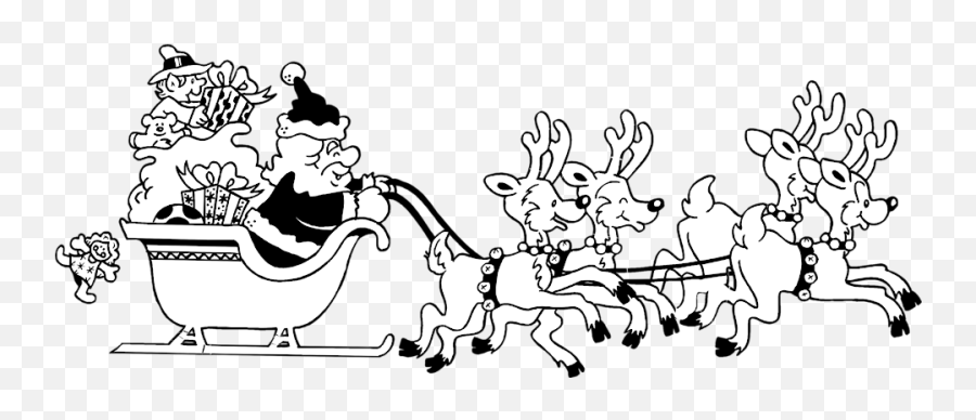 Black And White Reindeer Clipart 5 Station - Santa Sleigh Clipart Black And White Png,Reindeer Clipart Png