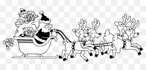 Black And White Reindeer Clipart 5 Station - Santa Sleigh Clipart Black And White Png,Reindeer Clipart Png