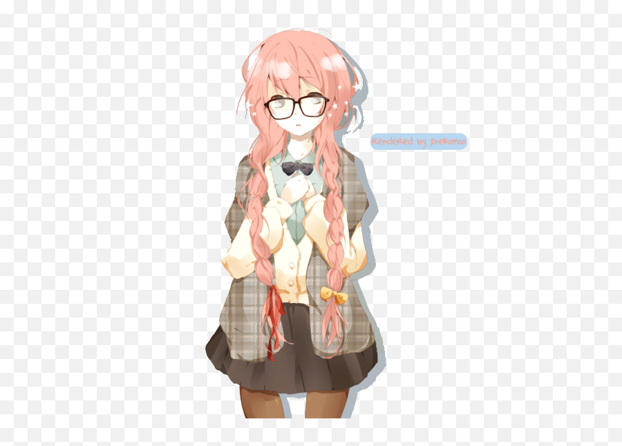 Pin - Anime Girl With Braids Pink Hair Png,Anime Glasses Png