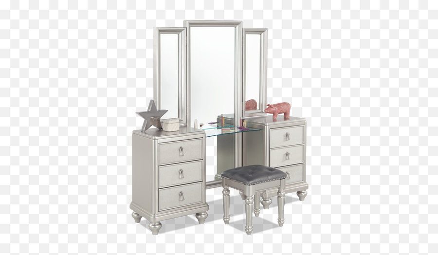 Download Diva Vanity Dresser U0026 Stool - Bobs Furniture Silver China Cabinet Png,Bedroom Png