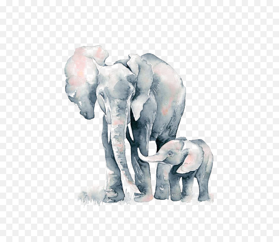 Png Freeuse Library Painting Elephant Transprent - Mom Elephant And Baby Watercolor,Elephant Png