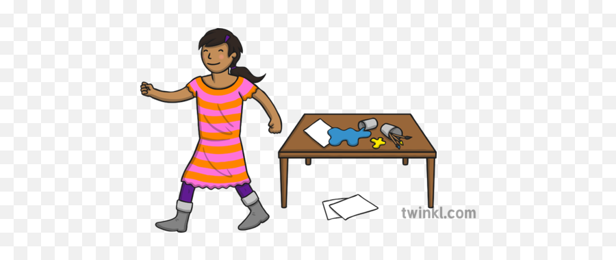 Girl Walking Away From Messy Table Illustration - Twinkl Walking Away From Table Png,Girl Walking Png