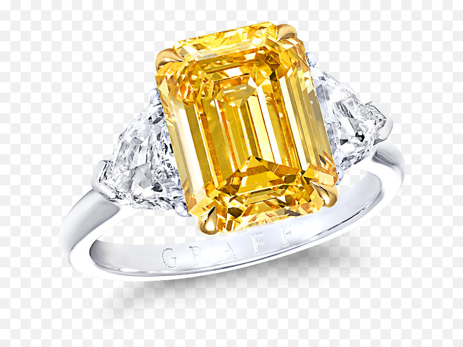 Emerald Cut Yellow Diamond Ring Shield Shape Side Stones - Engagement Ring Png,Shield Shape Png