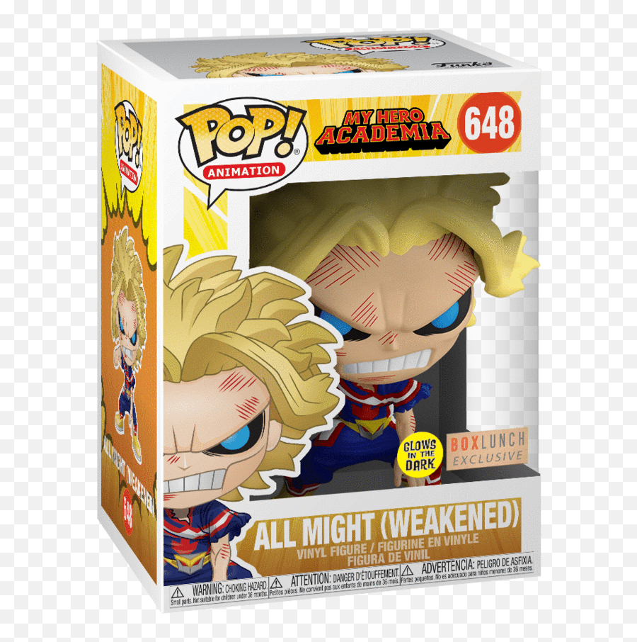 All Might Weakened Glow In The Dark Box Lunch Exclusive 648 - Funko Pop 648 All Might Weakened Png,All Might Transparent