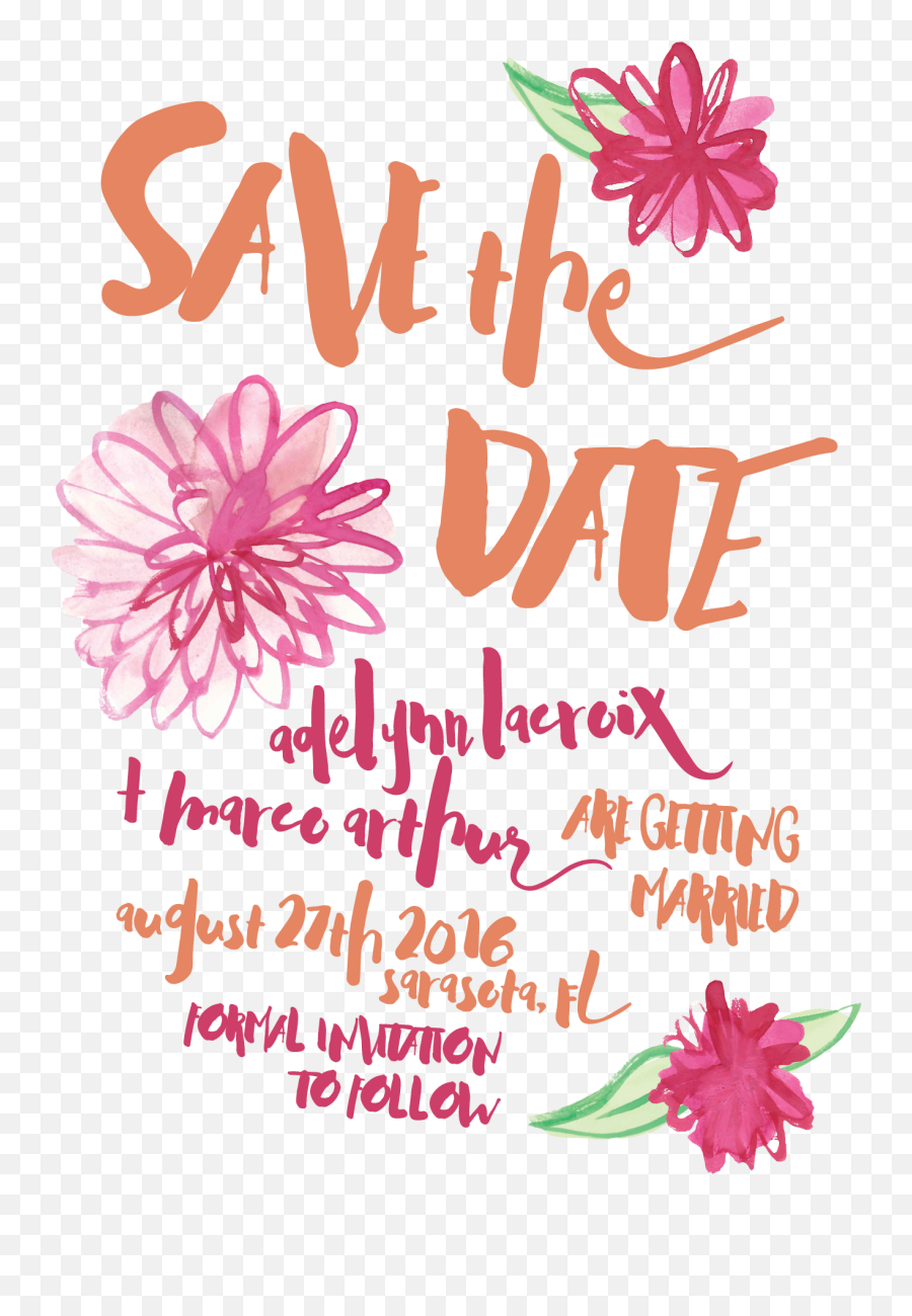 Download Pink Save The Dates Floral - Calligraphy Png,Dates Png