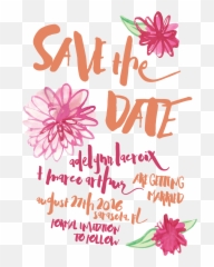 Download Pink Save The Dates Floral - Calligraphy Png,Dates Png