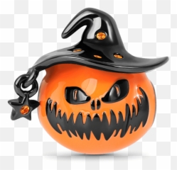 Pumpkin Wearing Wizard Hat Charm Black Bead Jewelry Sterling Silver - png