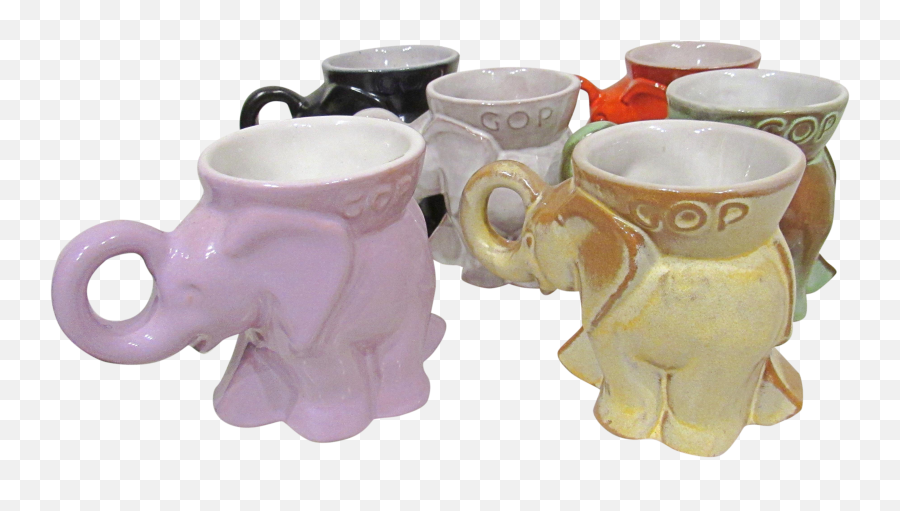 Frankoma Pottery Gop Republican Elephant Mugs - Set Of 6 Ceramic Png,Republican Elephant Png