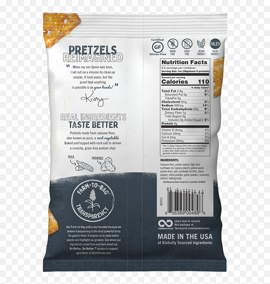 Pepper U0026 Garlic Grain Free Pretzel Chips - Quinn Grain Free Original Pretzel Chips Nutrition Facts Png,Icon Squad 3 Backpack Review