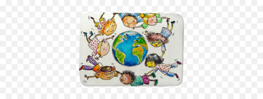 Children Flying Around Earth Bath Mat U2022 Pixers - We Live To Change Grammar With A Smile 3 Png,Cartoon Earth Png