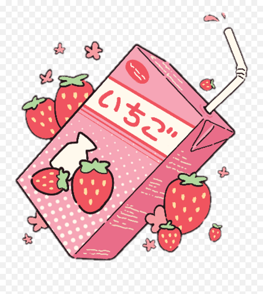 Download Hd Aesthetic Kawaii Milk Strawberry Pink - Aesthetic Kawaii Strawberry Png,Strawberry Png