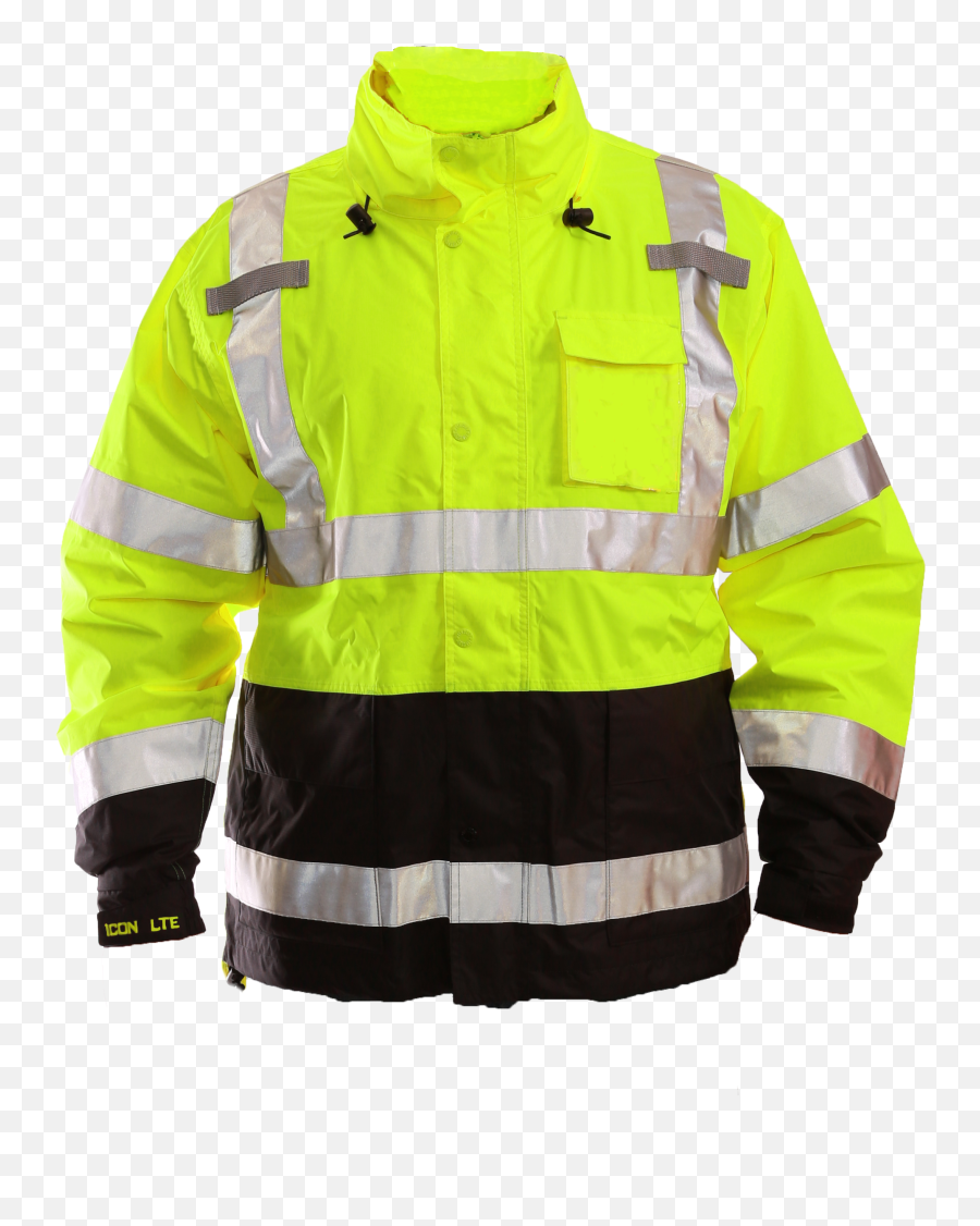 Icon Lte Jacket - Type R Class 3 Fluorescent Yellowgreenblack Attached Hood Silver Reflective Tape Ropa De Trabajo Png,Icon Safety Vest