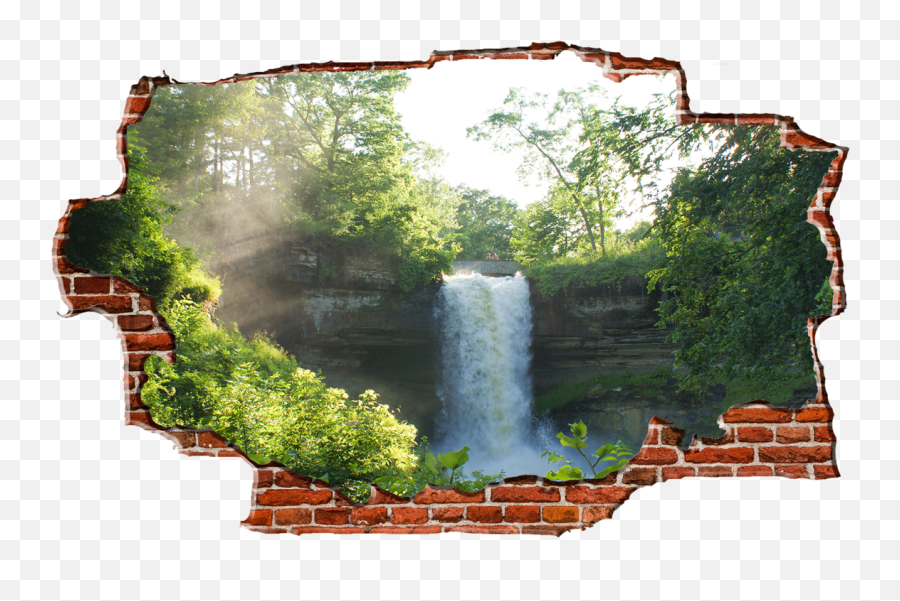Zapwalls Decals Water Fall In Forest Breaking Wall - Chicago Waterfall Png,Water Fall Png