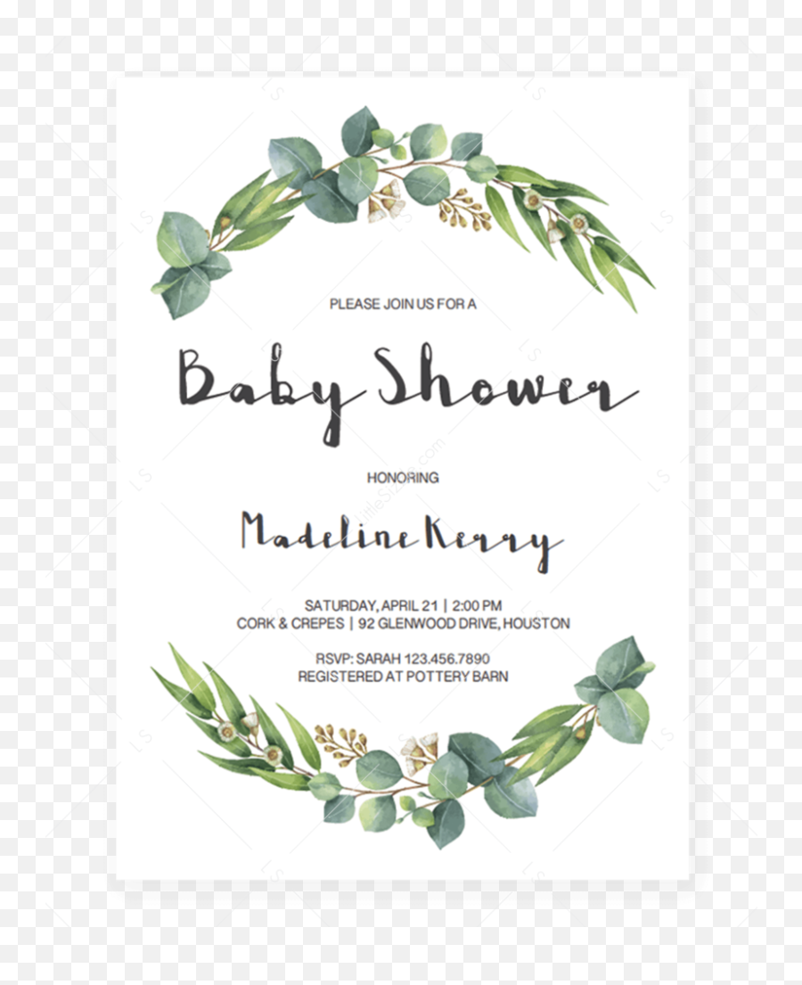 Eucalyptus Baby Shower Invitation Download By Littlesizzle - Wedding Invitation Template Png,Eucalyptus Leaves Png