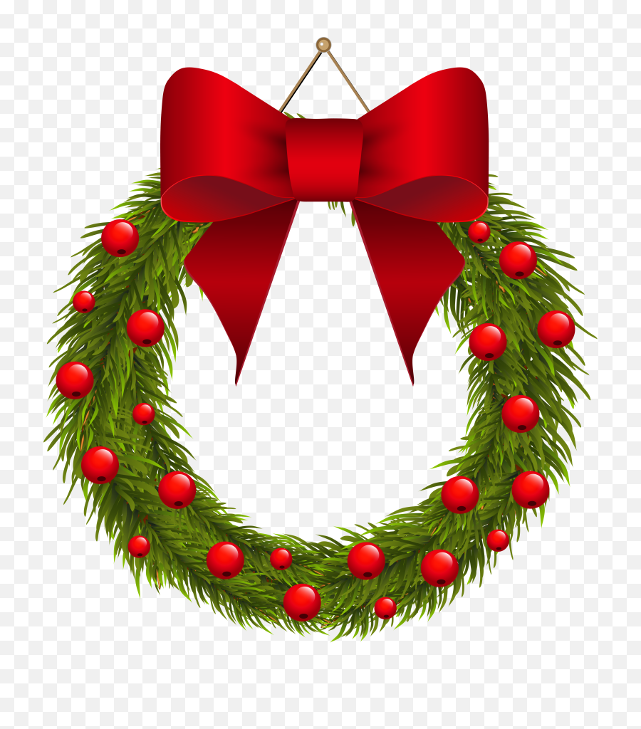 Christmas Pine Wreath With Red Bow Png Clipart Picture