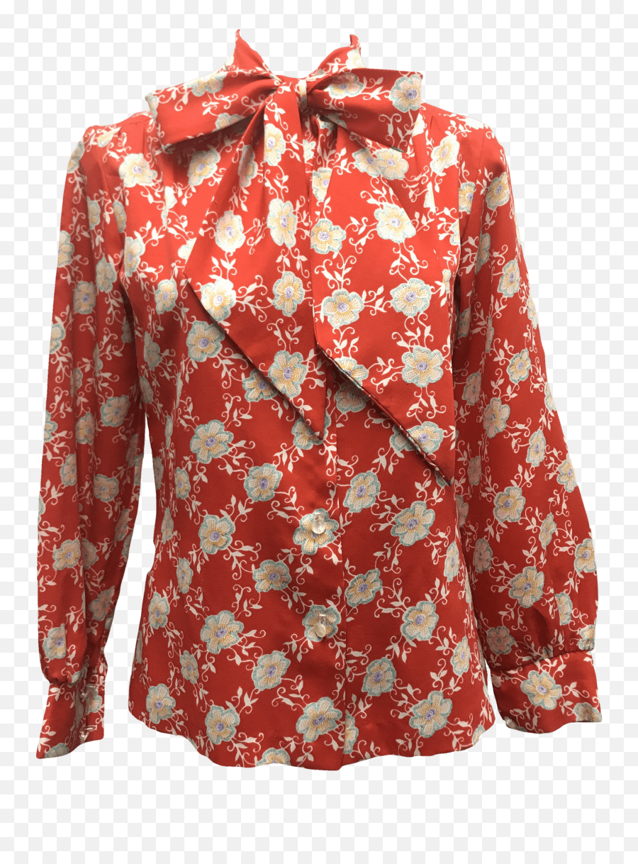 70u0027s Red Floral Print Neck Tie Button Upby Alice Stuart Of Johnathan Logan - Blouse Png,Neck Tie Png