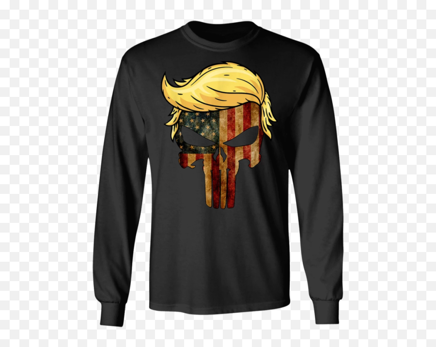 Usa Skull With Iconic Trump Hair President Long Sleeve For - 2020 Final Four Shirt Png,Trump Hair Png