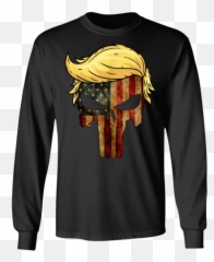Usa Skull With Iconic Trump Hair President Long Sleeve For - 2020 Final Four Shirt Png,Trump Hair Png