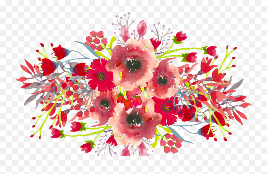 Hd Painted Red Flowers - Flowers With Transparent Background Png,Watercolor Flowers Transparent Background