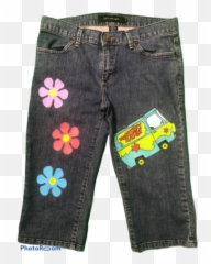 Scooby Doo Mystery Machine Hand - Painted On Calvin Klein Denim Capri Pants For Women Size 6 Pocket Png,Mystery Machine Png
