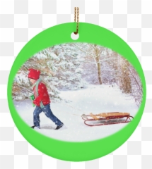 Download Winter Scene Child And Sleigh Ceramic Christmas - Zapraszamy Na Ferie Do Biblioteki 2020 Png,Sled Png