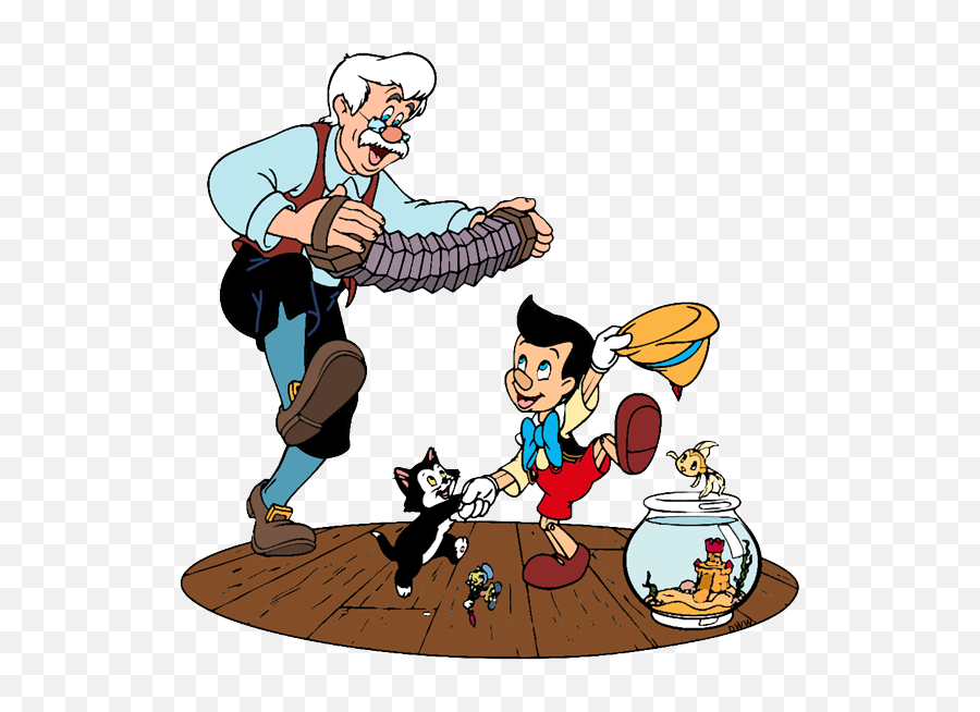 Gepetto Pinocchio Figaro Playing Accordion - Gepetto Jiminy Cricket Pinocchio Png,Pinocchio Png