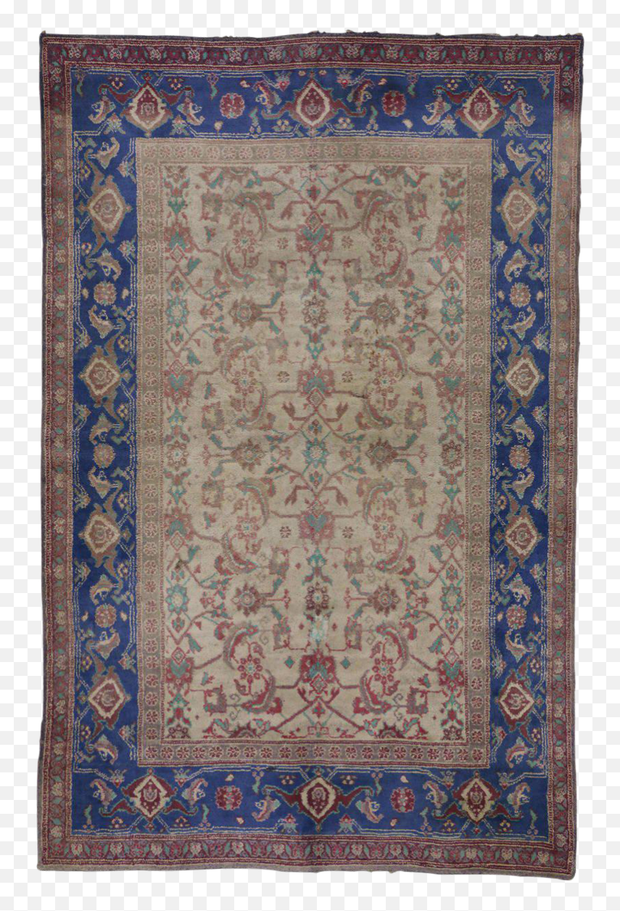 Antique Cotton Indian Agra Carpet With Blue Border - Carpet Png,Blue Border Transparent