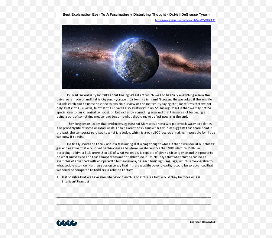 Pdf Best Explanation Ever To A Fascinatingly Disturbing - Earth Png,Neil Degrasse Tyson Png