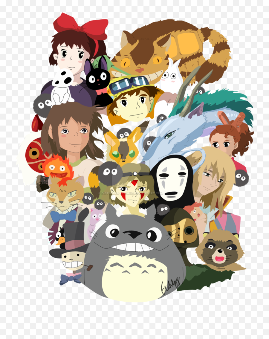 Download Hd Studio Ghibli Collage Coloured By Disturbed - Studio Ghibli Collage Drawing Png,Studio Ghibli Png