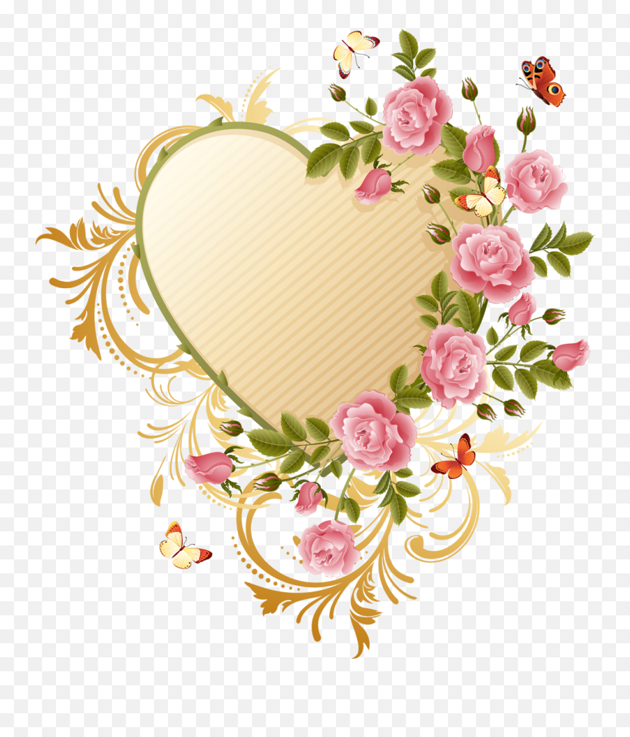 Butterfly Heart Flower Rose Pink Border - Flower And Butterfly Heart Png,Heart Border Png