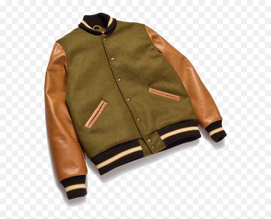Varsity Jacket - Lt Olive Rust Green Wool Leather Varsity Jacket Png,Icon Biker Jacket