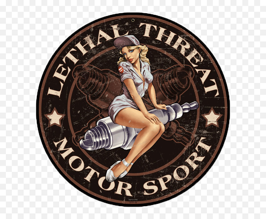 Spark Plug Pin Up Metal Sign - Pin Up Girl Route 66 Png,Champion Spark Plugs Logo