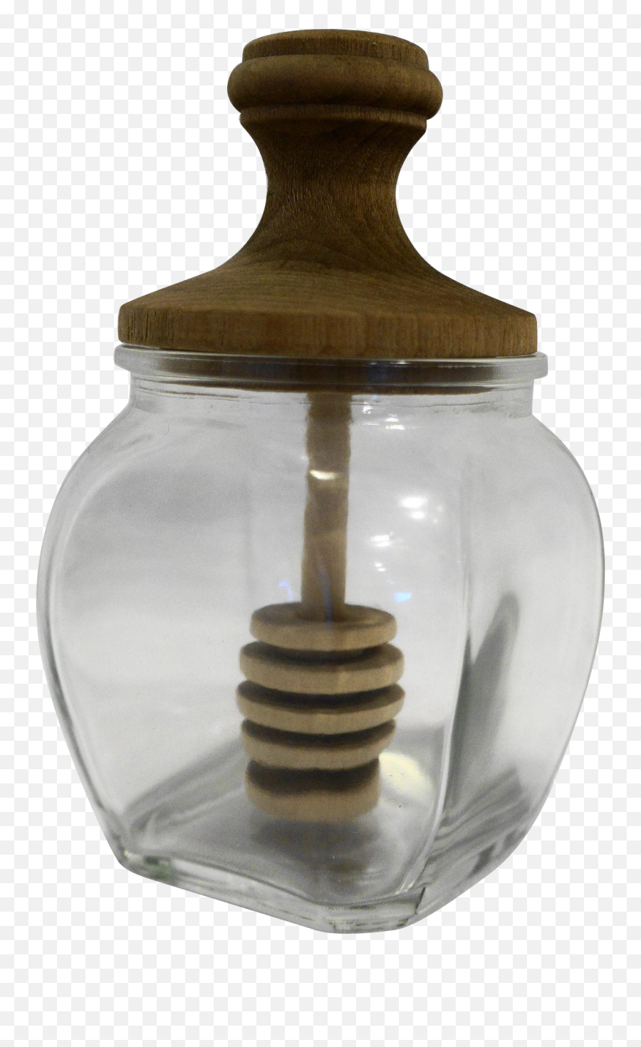 Clear Glass Wood Lid Honey Dipper Jar Pot Vintage - Lid Png,Jar Jar Binks Transparent