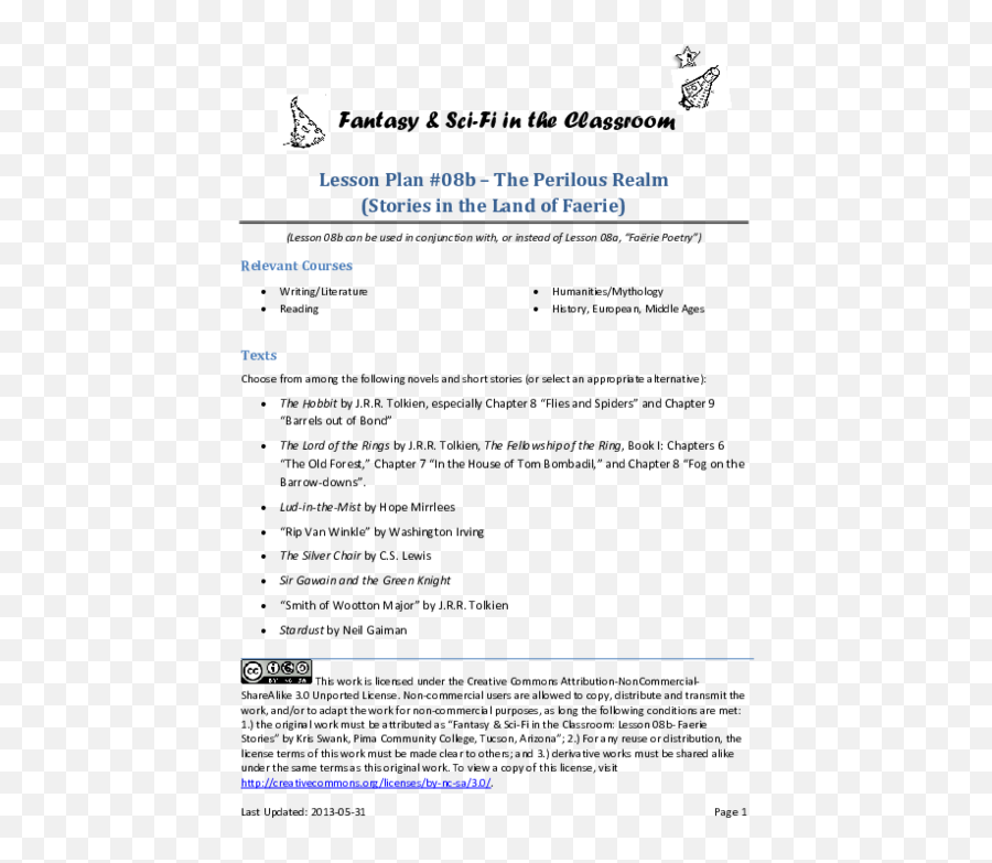 Pdf Lesson 08b - Faerie Stories Fantasy U0026 Scifi In The Document Png,Faerie Icon