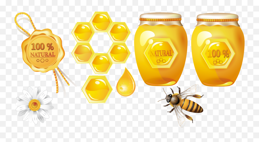 Stock Honey Bee Honeycomb Theme - 100 Natural Honey Png,Honey Transparent