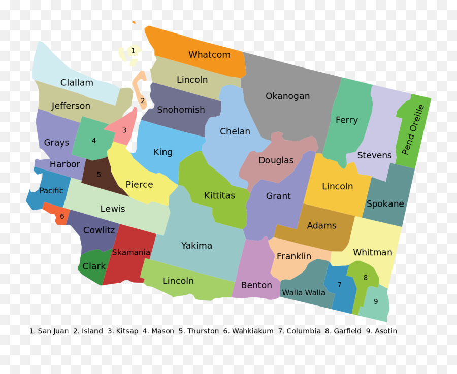 County Map Of Washington State - Washington State Map Counties Vector Png,Washington State Png