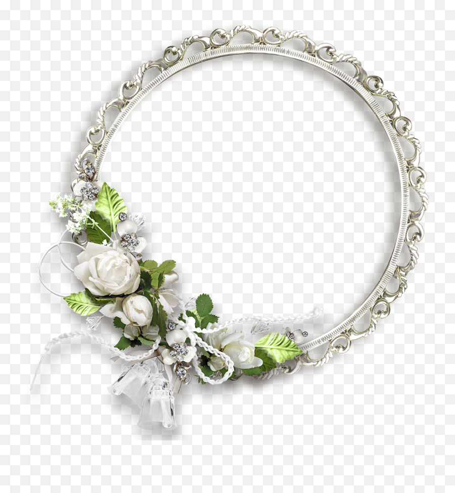 White Round Flowers Transparent Frame - Floral Frame White Png,Silver Frame Png