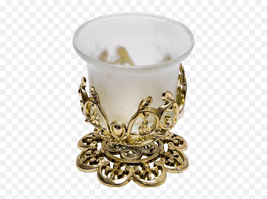 Glass Candle Holder With Gold Ornaments Png Isolated - Glass Candles Png,Ornaments Png