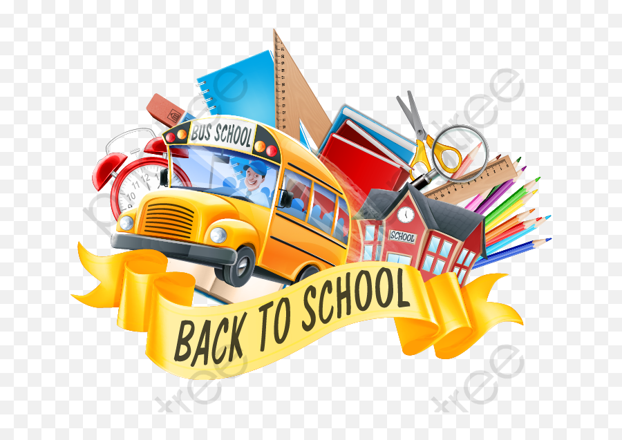 School Clipart Vector Bus - Transparent Background Back To School Clipart Free Png,School Clipart Png