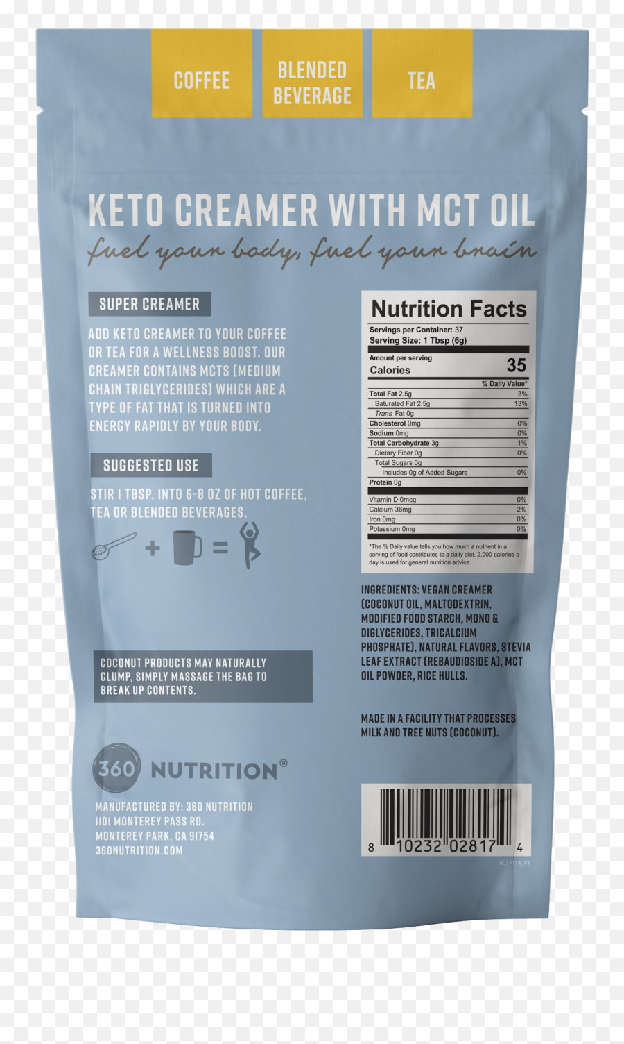 Vanilla Keto Creamer - 360 Nutrition Nutrition Facts Label Png,Creamer Icon