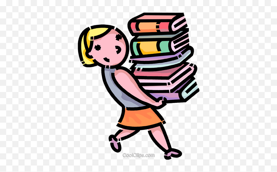 Girl Carrying A Stack Of Books Royalty Free Vector Clip Art - Menina Com Livros Png,Stack Of Books Png