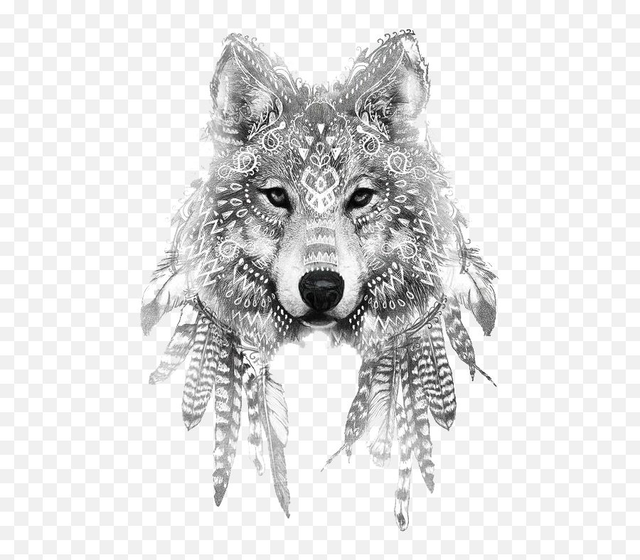 Download Free Gray Sleeve Tattoo Wolf Ink Drawing Icon - Wolf With Feathers Tattoo Png,Black Wolf Icon