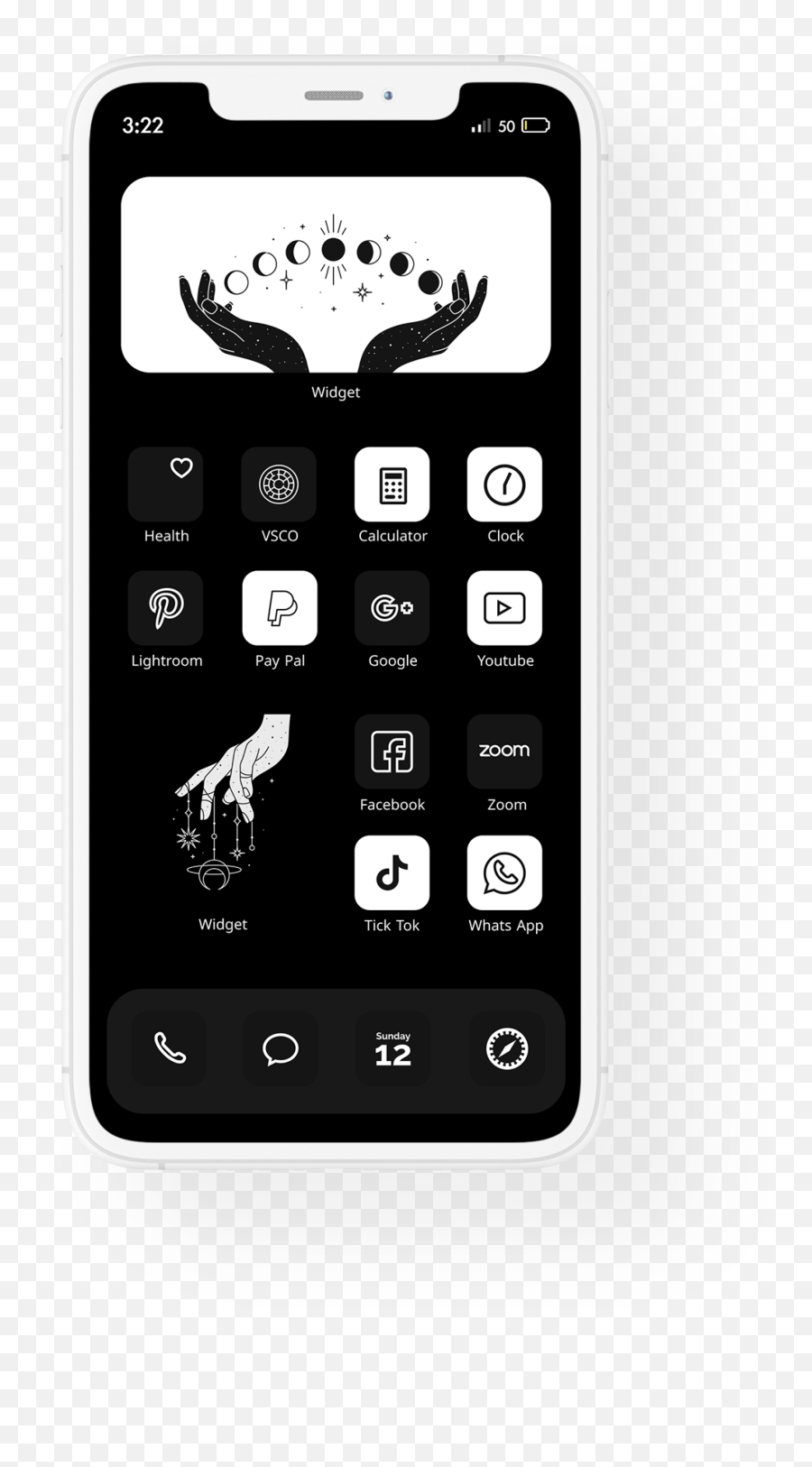 Ios 14 Aesthetic Icons App Black And White Magic Hands Pack - Smartphone Png,Aesthetic Photo App Icon