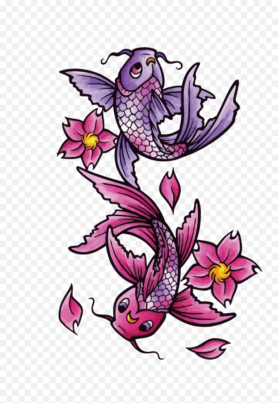 Butterfly Koi Tattoo Black And Gray Fish - Koi Fish Tattoo Girly Koi Fish Tattoo Designs Png,Koi Fish Png