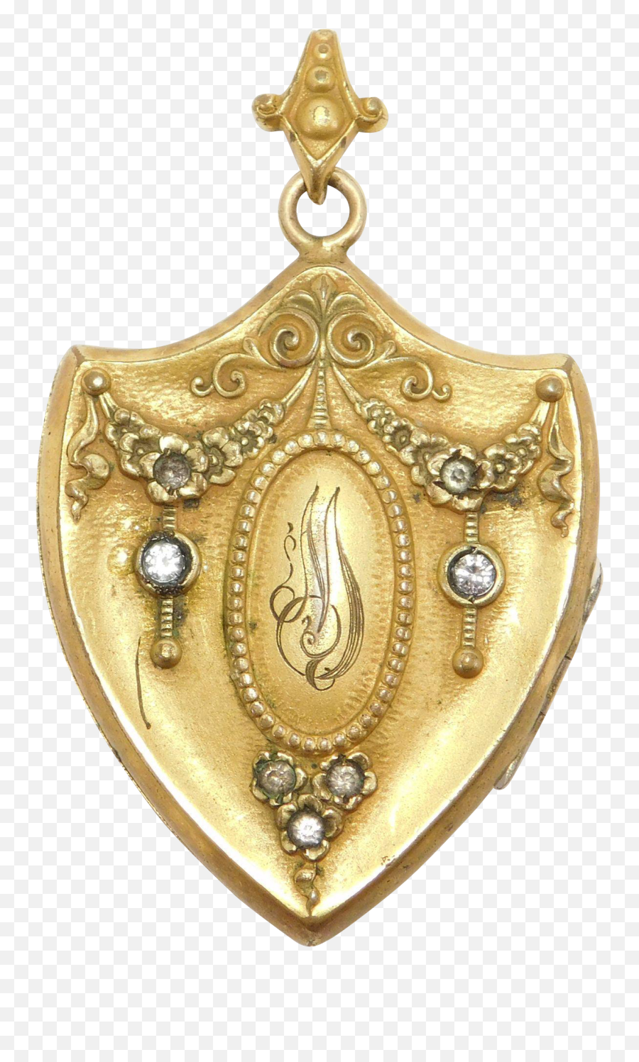 Antique Gold Filled Ornate Shield Shaped Locket Hearts Png Shape