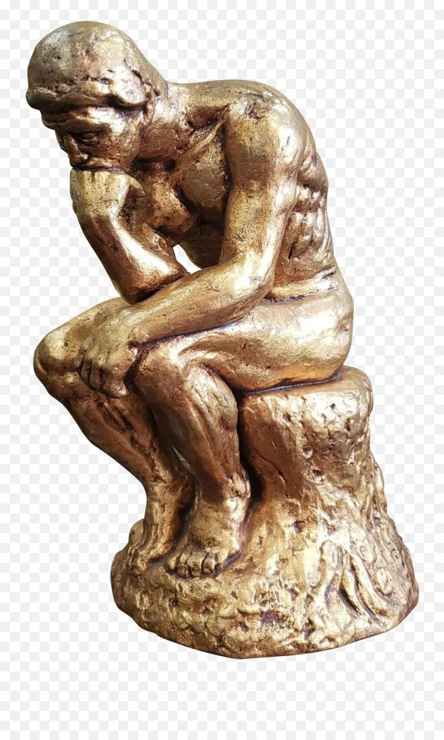 Mid 20th Century After Auguste Rodin The Thinker Gold Chalkware Sculpture - Bronze Sculpture Png,The Thinker Png