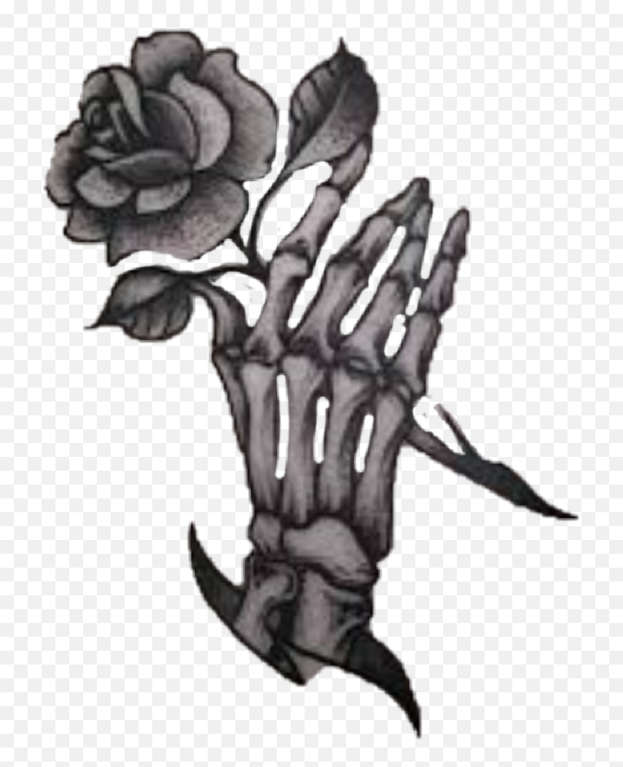 Rose Tattoo Skeleton Hand Blackandwhite - Skeleton Hand W Rose Tattoo Png,Skeleton Hand Png