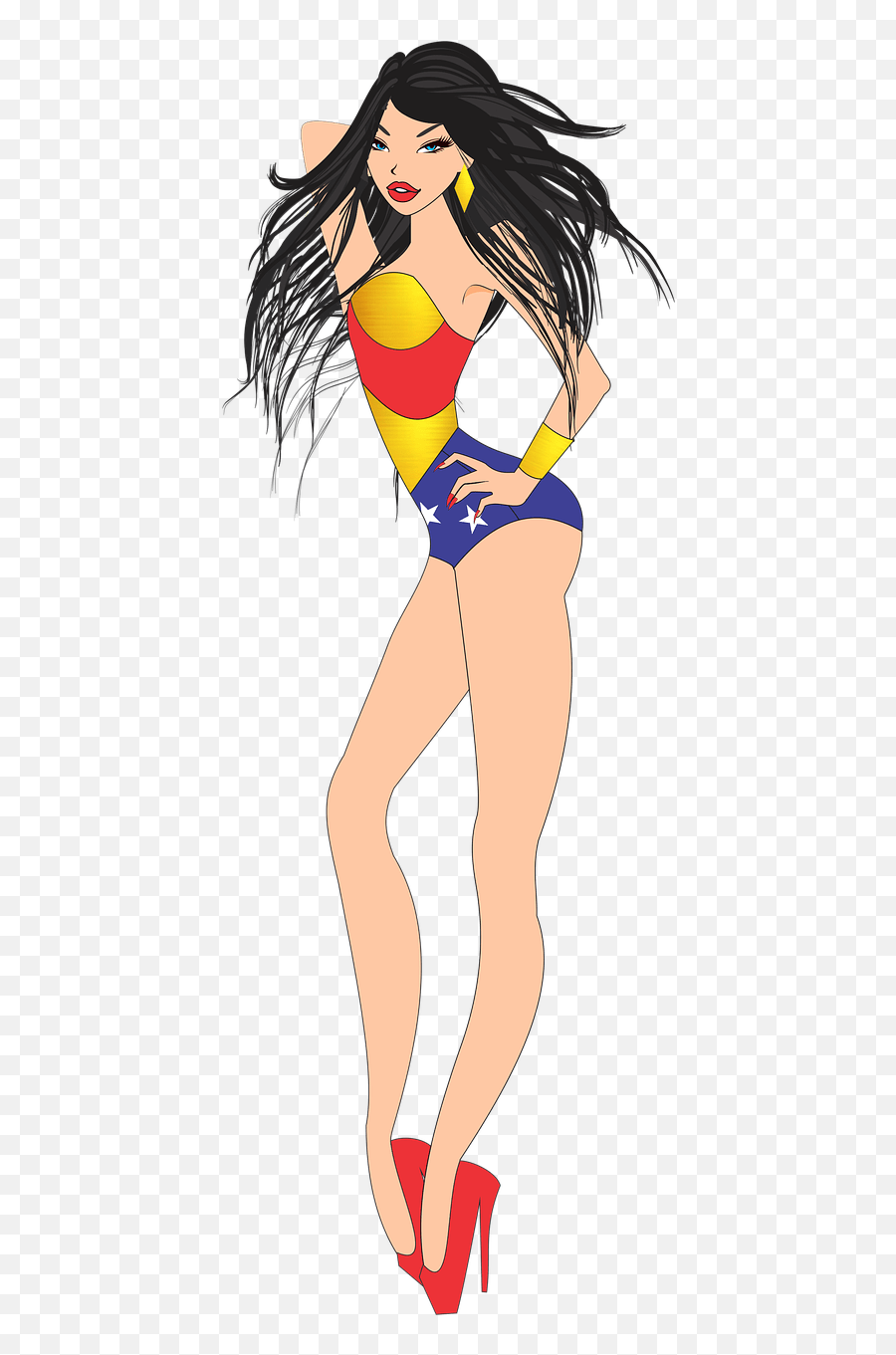 Wonder Woman Pinup Clipart Transparent Png - Stickpng Black Woman Superhero Hair,Wonder Woman Transparent Background